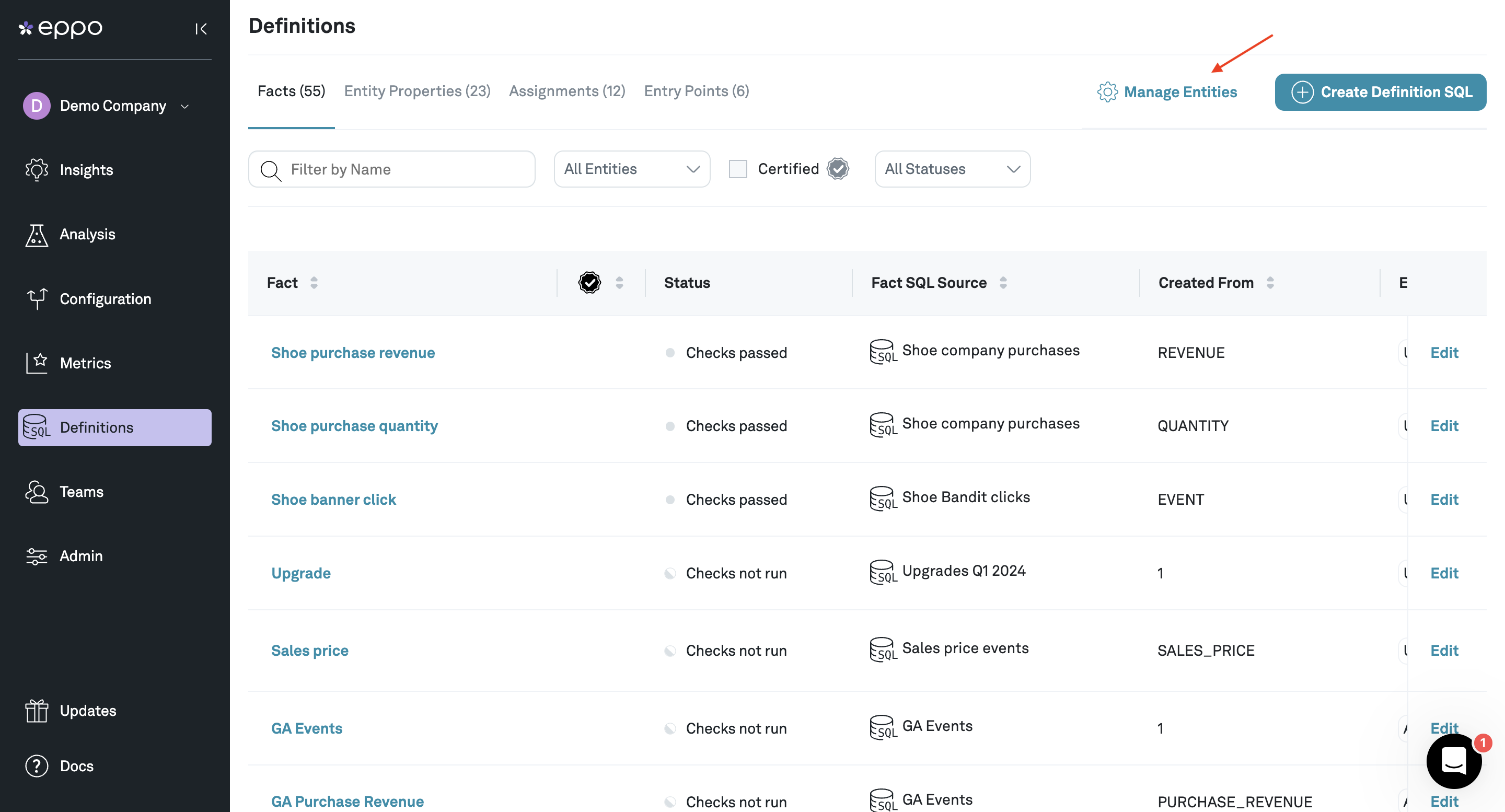 Manage Entities